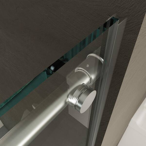 ANGELES HOME 60 in. W x 76 in. H Sliding Frameless Shower Door in Chrome Finish with Clear Glass 3/8 in. (10mm) Tempered and Buffer