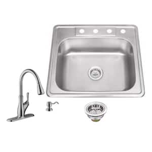 All-in-One Drop In 20-Gauge Stainless Steel 25 in. 4-Hole Single Bowl Kitchen Sink with Gooseneck Kitchen Faucet