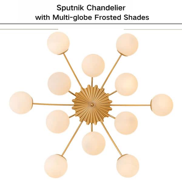 HUOKU Ceder 39.4 in. W 12-Light Brushed Gold Modern Sputnik Semi