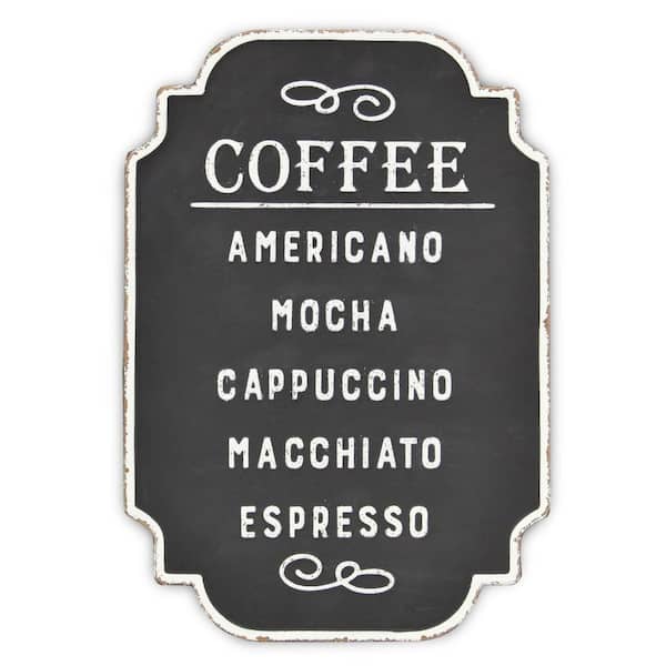 15.5 in. x 22 in. Black, White Types Of Coffee Metal Wall Art 1-Piece
