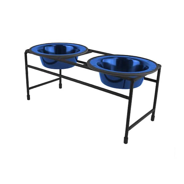 Platinum Pets Modern Double Diner Feeder with Stainless Steel Cat/Dog Bowls, Sapphire Blue