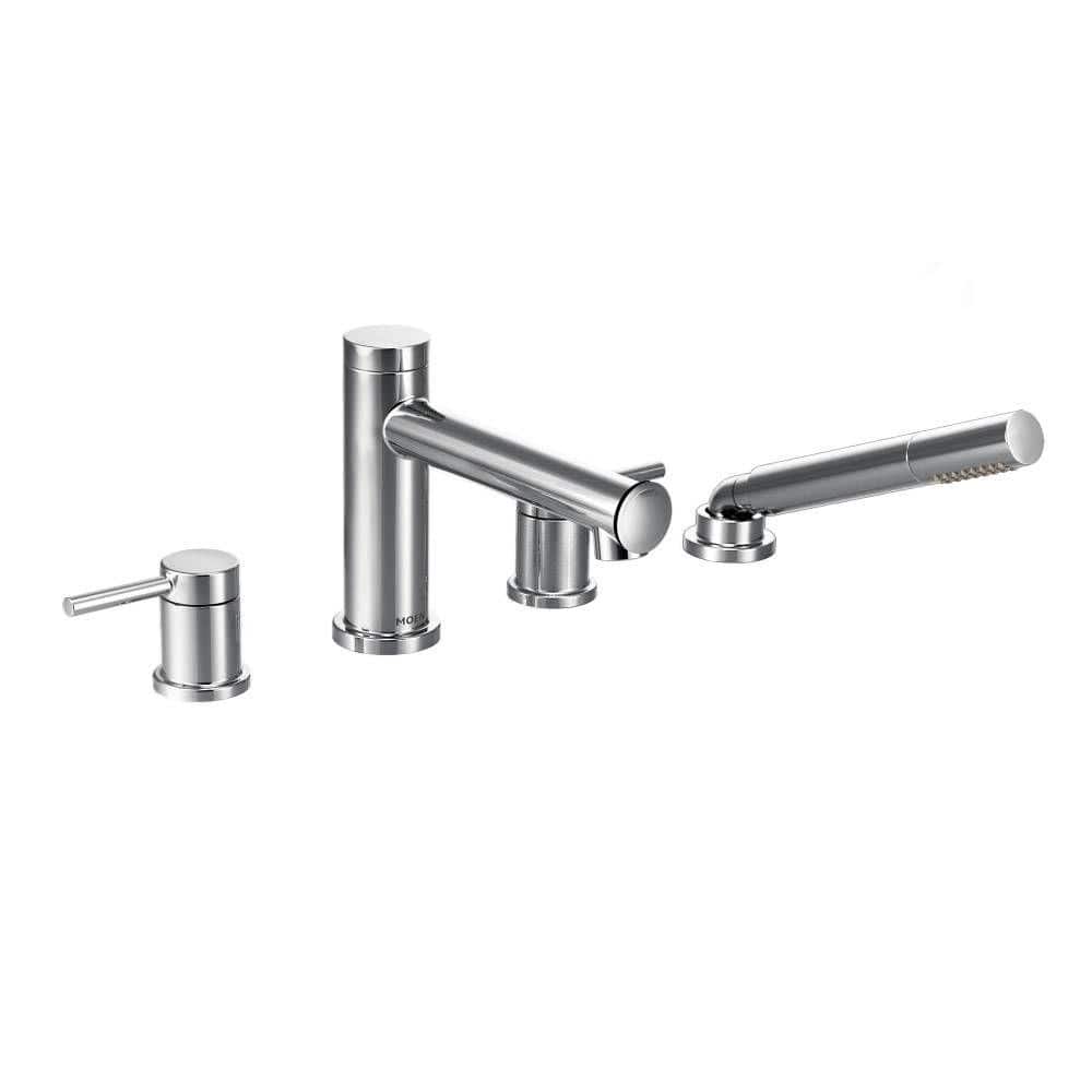 Elegant Gold Double Handle Deck Mounted Roman Tub Faucet with Handshower
