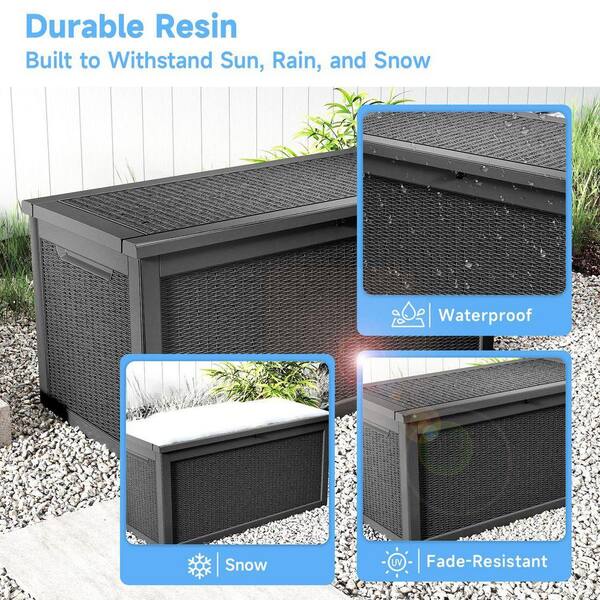 All-Weather 260 Gal. Black Resin Deck Box Large Outdoor Storage
