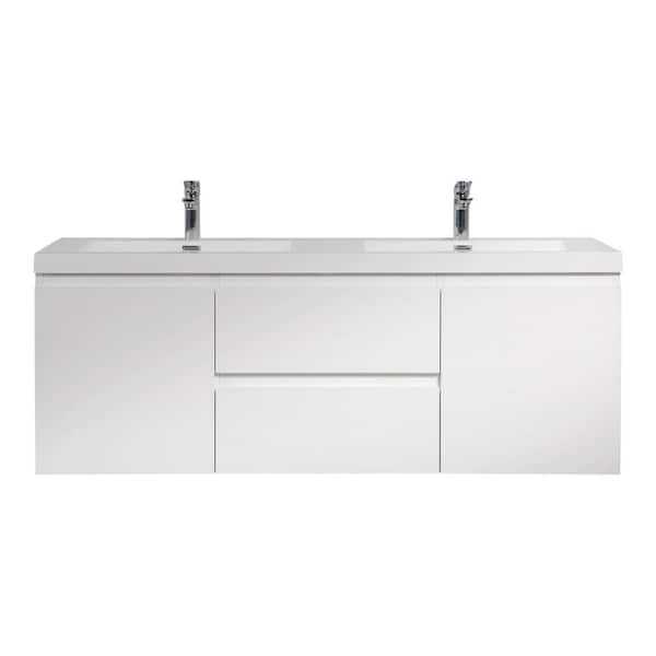 59.06 in. W Freestanding Bath Vanity in White with White Resin Top