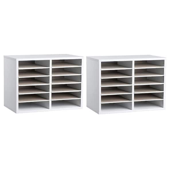 AdirOffice 12 Compartment Wood Adjustable Literature Organizer, White  (2-Pack) 500-12-WHI-2PK - The Home Depot