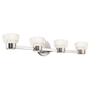 Imogen 31 in. 4-Light Brushed Nickel Modern LED Vanity Light Bar with Etched Clear Glass Shade