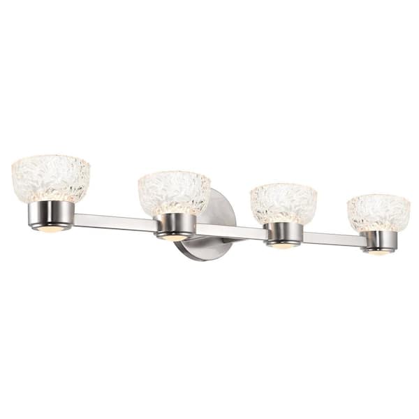 Kira Home Imogen 31 in. 4-Light Brushed Nickel Modern LED Vanity Light Bar with Etched Clear Glass Shade