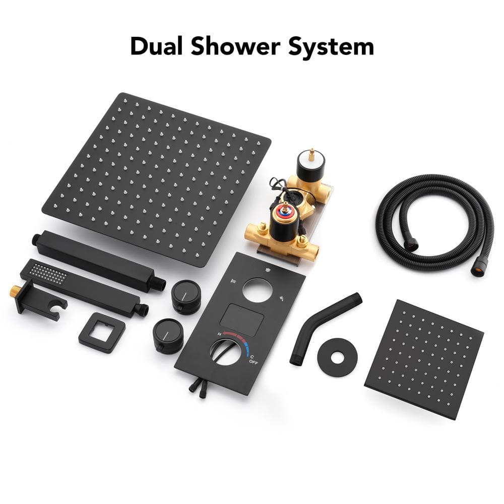 Matte Black Dual Shower System with LCD Display and Handheld