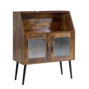 31.5 in. W x 16 in. D x 40 in. H Brown Linen Cabinet Buffet Sideboard with 2-Glass Doors and Open Shelf