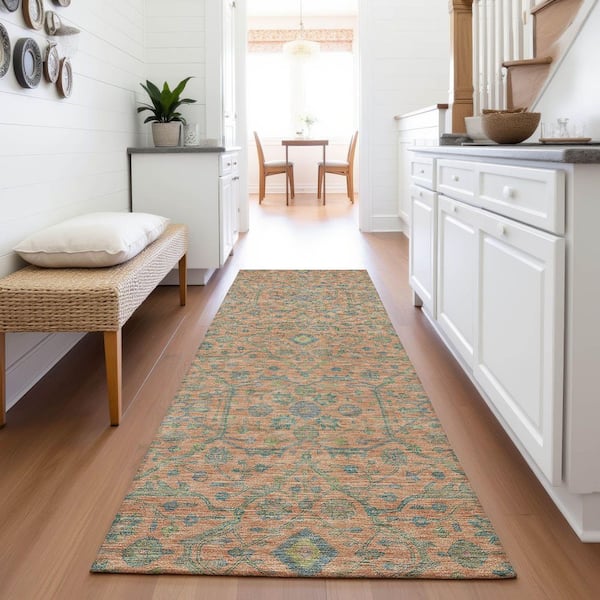 Mayfield Premium Machine Washable Abstract AMF1131 Coral 2 ft. 3 in. x 7 ft. 6 in. Runner Rug