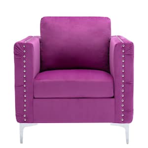 Purple Velvet Arm Chair Tufted Button Accent Chair Club Chair with Steel Legs for Living Room Bedroom