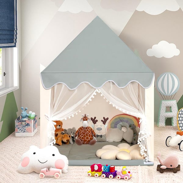 Kids Play Tent Large Playhouse Children Castle Fairy Tent Gift w/Washable Mat