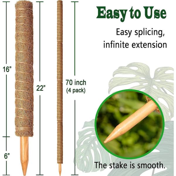 22 in. H Brown Coir Stackable Moss Pole for Plants Monstera Coir Totem  Plant Support Stakes Stand for Plants, (4-Pack) OGSA04-3094 - The Home Depot