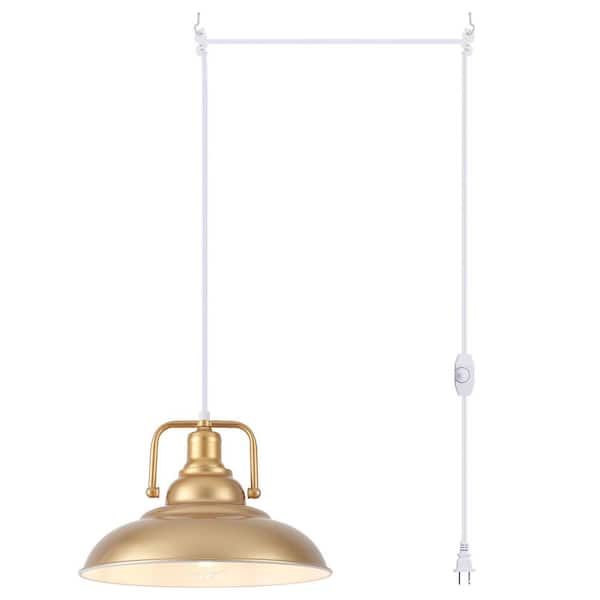 60-Watt 1-Light Gold Plug-In Metal Hanging Pendant Light with Integrated Switch, No Bulbs Included