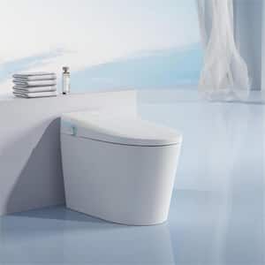 One-Piece Smart 1.32 GPF Auto Single Flush Round Toilet in White with Remote Control and Warm Water, Tankless