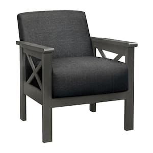 Gray Polyester Arm Chair with Textured Cushions