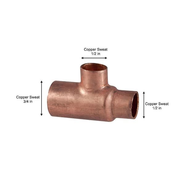 COPPER FITTING: Pack of 5 1 1/2" x 3/4" COPPER REDUCING TEE 