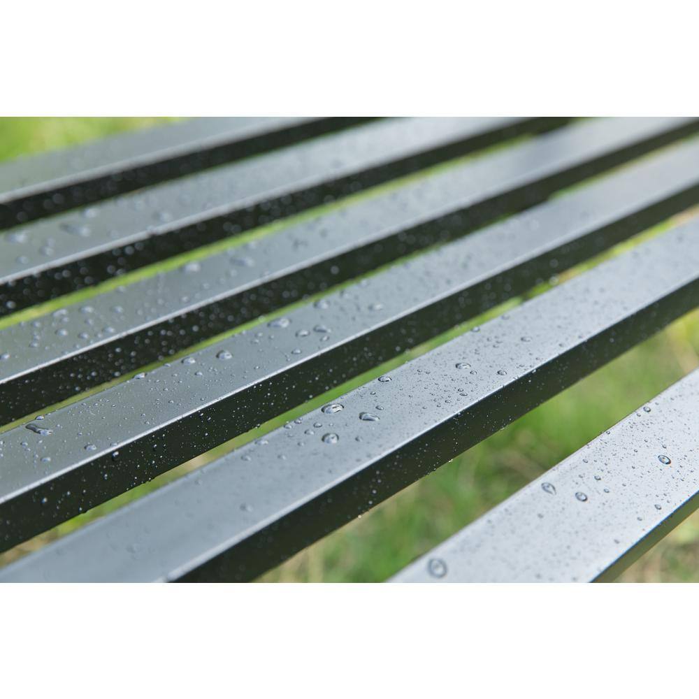 Black Steel Garden Bench with Cast Iron Frame, 52"