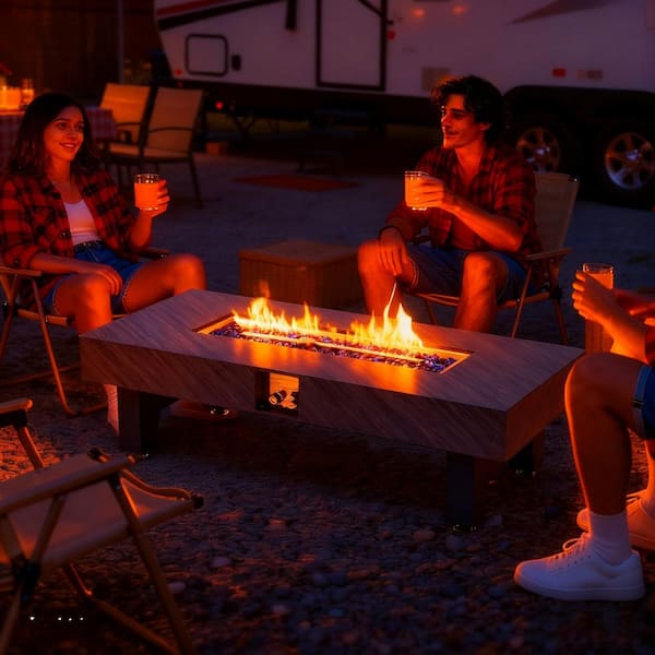 54 in.Propane Rectangular Iron Outdoor Clean-Burning Fire Pit Table for Patio Deck Garden Backyard