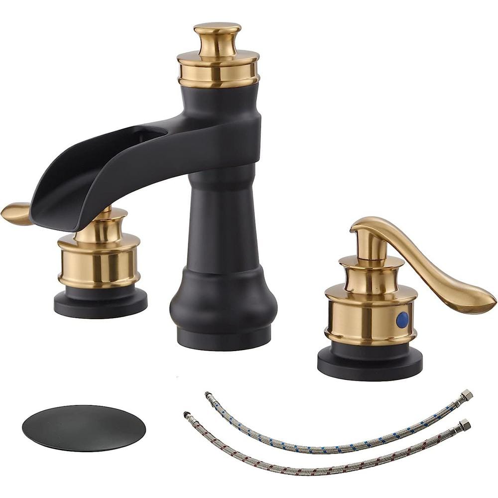 Dyiom Bath Accessory Set Black and Gold Widespread Bathroom Faucet 3 ...