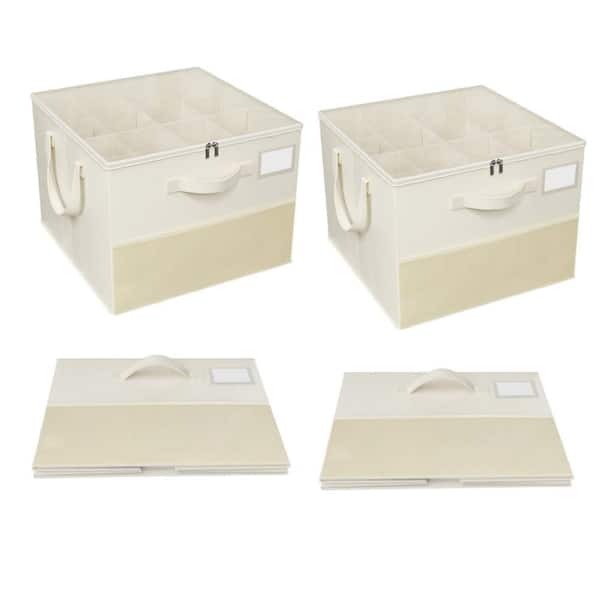 2 Pack Beige Shoe Storage Organizer Foldable Adjustable Divider Box, Clear Cover Closet Luggage Organizer Holds 24 Pairs