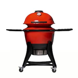 Kettle Joe 22 in. Charcoal Grill in Red with Hinged Lid, Cart, and Side Shelves