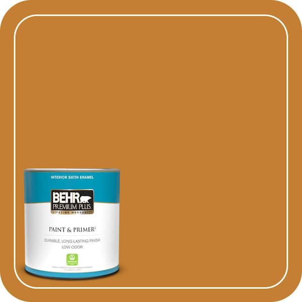 BEHR PREMIUM PLUS 1 qt. #S-H-290 Exotic Honey Satin Enamel Low Odor Interior Paint & Primer