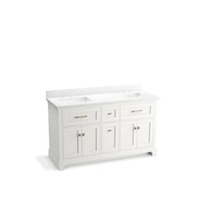 Charlemont 60 in. W x 22in. D x 36 in. H Double Sink Bath Vanity in White with White Quartz Top and Backsplash