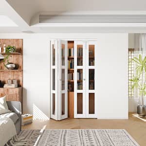 TENONER 72 in. x 80 in. 3-Lite Clear Glass Solid Core White PVC