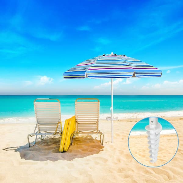 7.2 ft. Steel Tilt Beach Umbrella Portable Outdoor Beach Umbrella with Sand Anchor in Blue