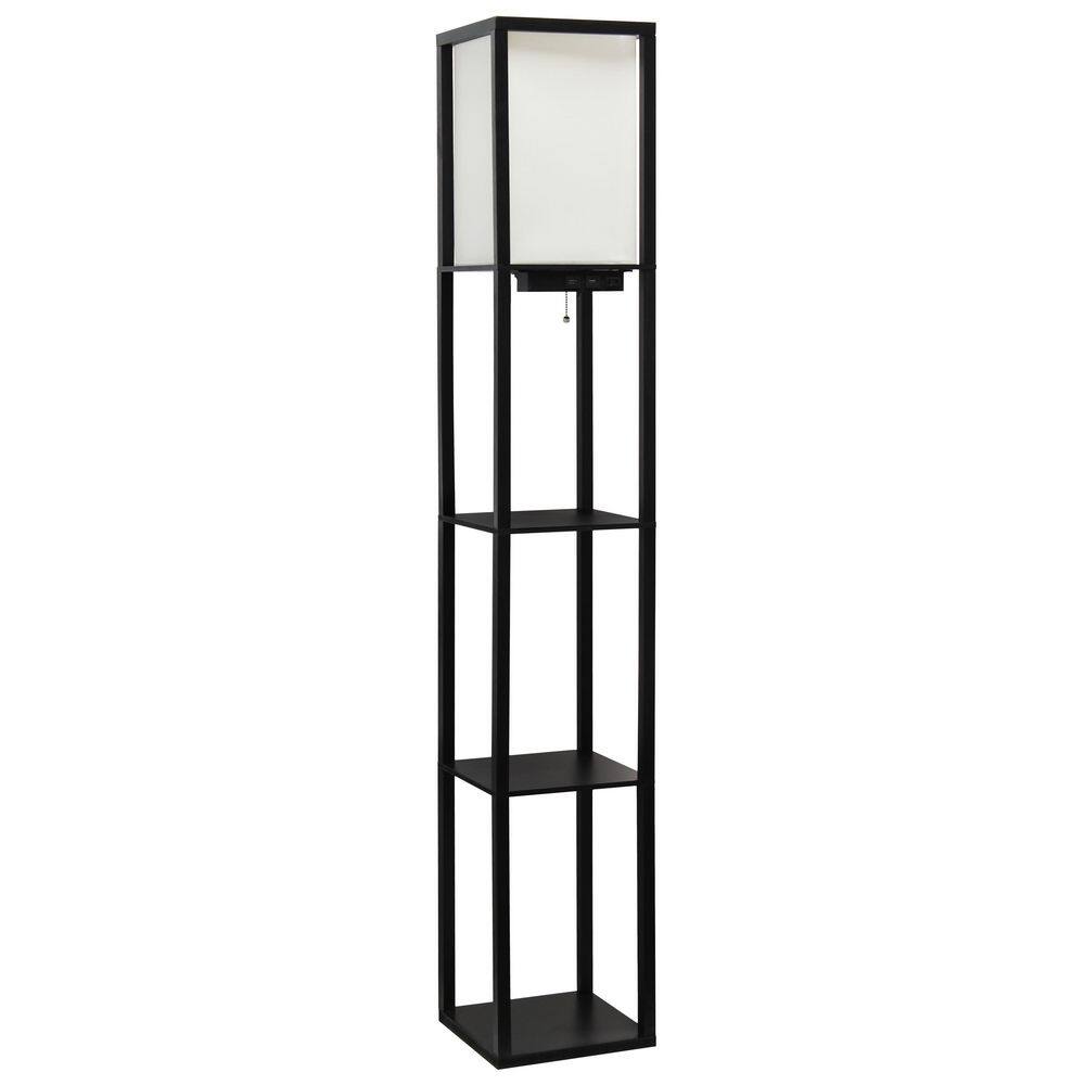 Black 62.5" Floor Lamp with Shelves and USB Ports