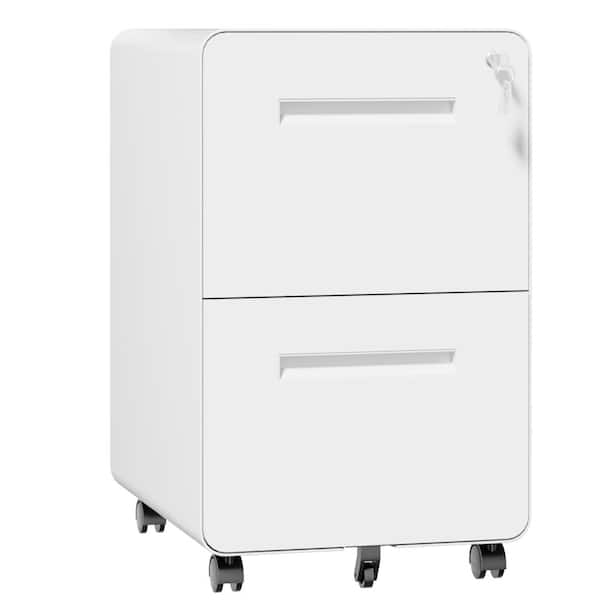 2 Drawer Metal Mobile File Cabinet w/Lock All-Steel Office Storage Cabinet on Wheels Printer Stand Fully Assembled,White