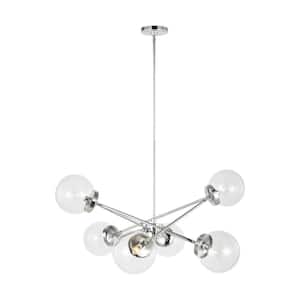 Tierney 6-Light Chrome Hanging Chandelier with Clear Glass Shades