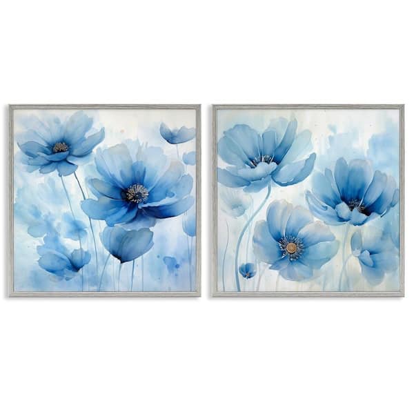 Stupell Industries Saturated Blue Blossoms by Irena Orlov 2 Pieces Gray Framed Nature Giclee Art Print 12 in. x 12 in.