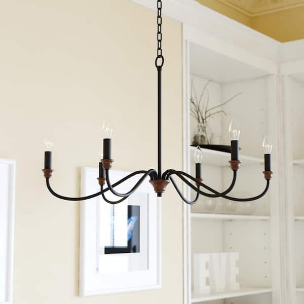 VAXCEL Annabelle 6-Light Black Farmhouse Candelabra Chandelier