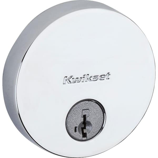 Kwikset Uptown Low Profile Polished Chrome Round Single Cylinder Contemporary Deadbolt featuring SmartKey Security