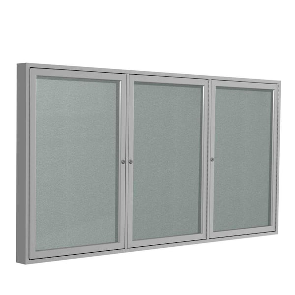 ghent 3-Door Enclosed 48 in. x 96 in. Bulletin Board, Vinyl, Silver, (1-Pack)