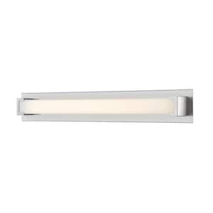 Elara 38.6 in. 1-Light Brushed Nickel Integrated LED Shaded Vanity Light with Frosted Acrylic Shade