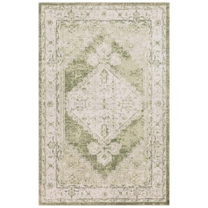 Astra Machine Washable Ivory Green 2 ft. x 4 ft. Center medallion Traditional Area Rug