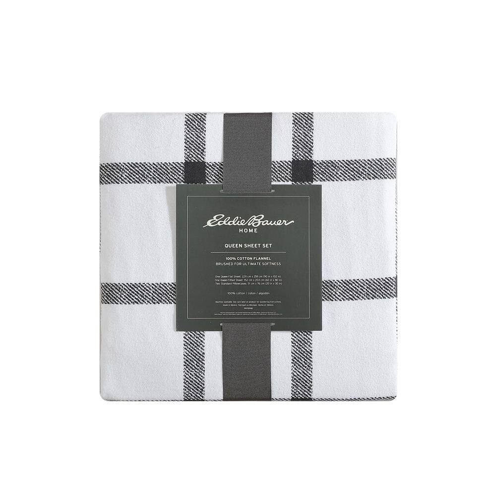 Gray Plaid Cotton Flannel Twin Sheet Set with Deep Pockets