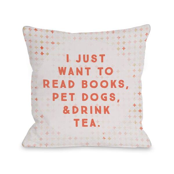 Unbranded Read Books Pet Dogs Drink Tea Peach Graphic Polyester 16 in. x 16 in. Throw Pillow