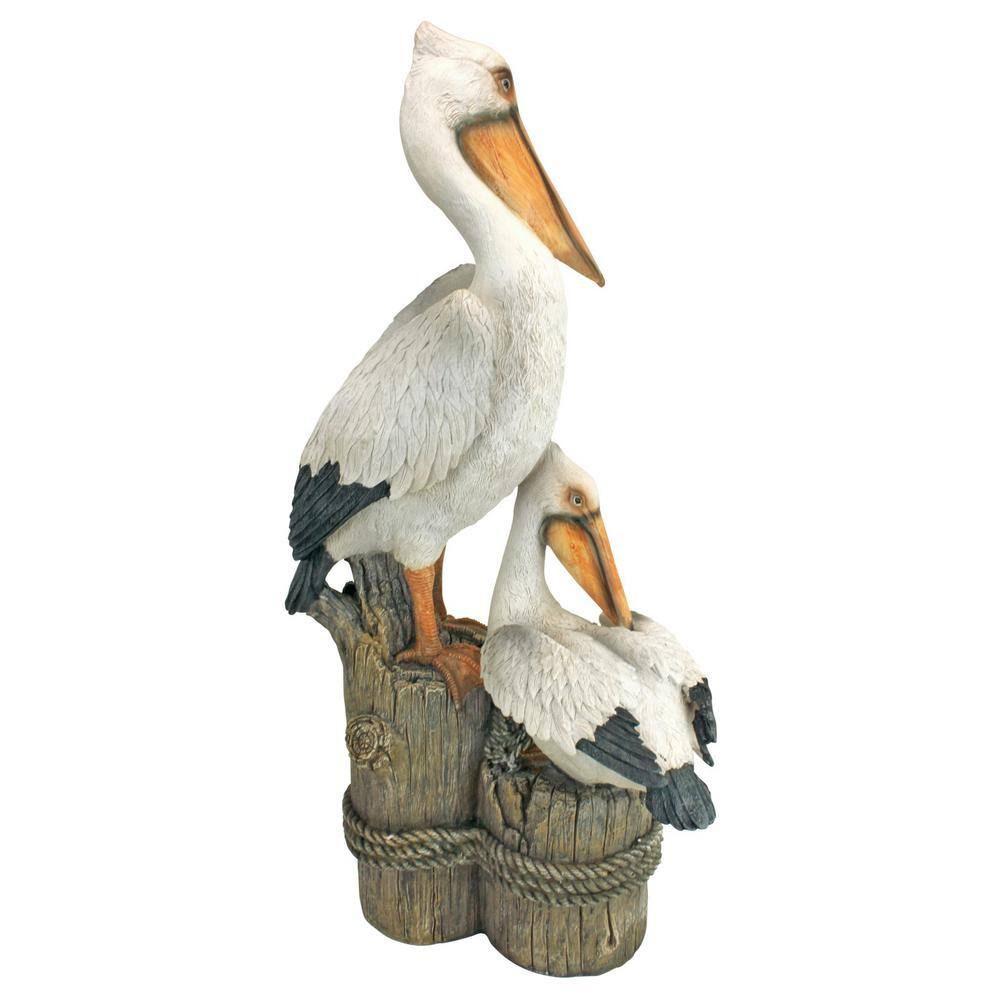 Coastal Pelican Pair on Faux Wood Pilings Statue