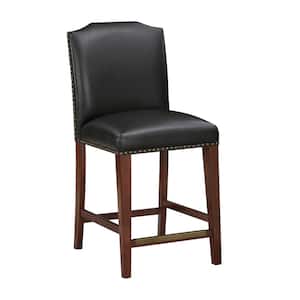 Bristol 39 in. H. Brown Cherry Solid Back Wood Frame Counter Stool with Faux Leather Seat and Back