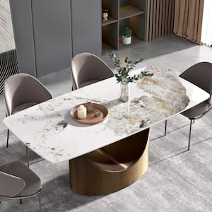 70.87 in. Pandora Sintered Stone Tabletop Kitchen with Pedestal Dining Table with Bronze Carbon Base (Seats 6)