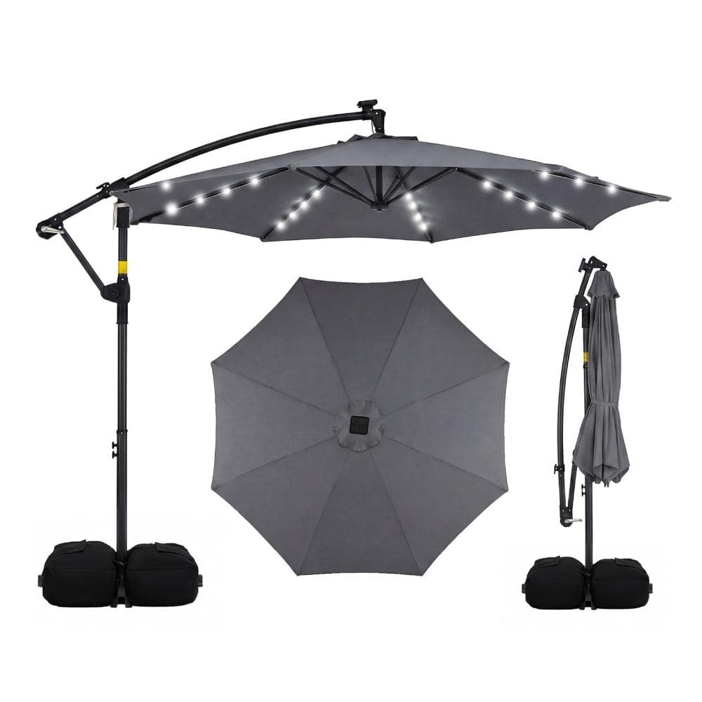 10 ft. Polyester and Metal Cantilever Patio Umbrella with 360 Degree Rotation, Crank Lift, Cross Base, Gray price history on PriceWatchPro