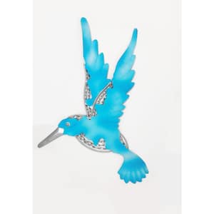 16 in. Turquoise Metal Hummingbird Outdoor Wall Sculpture