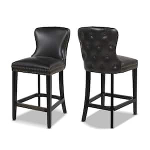 Sonoma 26 in. Vintage Black Brown Faux Leather Counter Height Bar Stool (Set of 2)