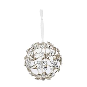 Handcrafted Silver Crystal Floral Chain Wrapped Globe Christmas Ornament (4-Pack)