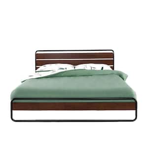 Therese Brown 32 in. Queen Metal Platform Bed with Wood Slat Support
