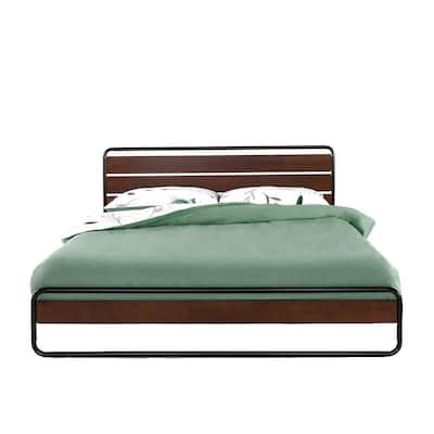 Zinus Therese 32 In Brown King Metal And Wood Platform Bed With Wood Slat Support Hd Rppbc 14k The Home Depot